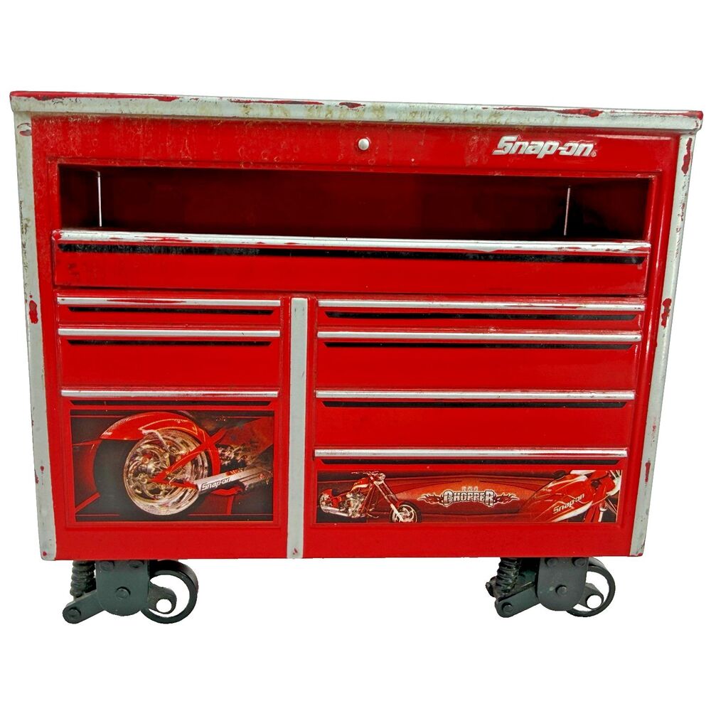 Snap-on Tools Mini Metal Rolling Toolbox Toy Desk Display 4" x 5.5" Metal